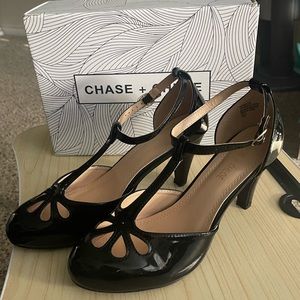 EUC Chase + Chloe Black Patent T-Strap High Heel
